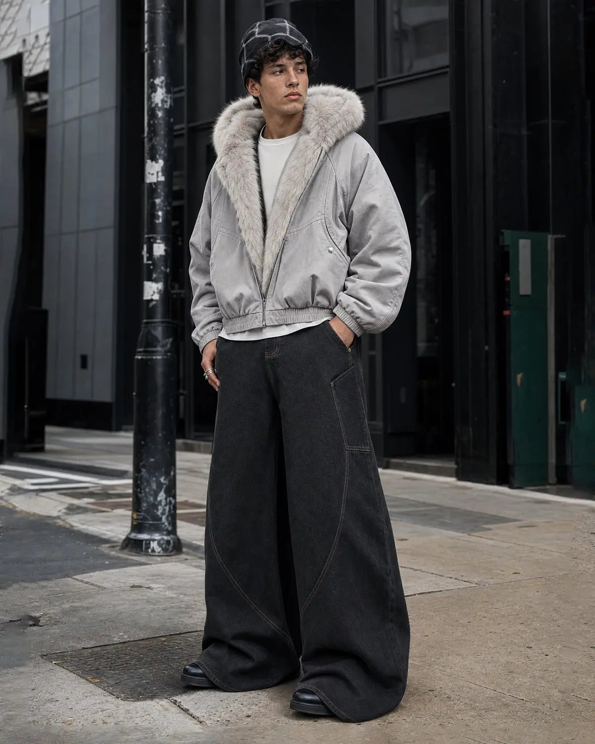 Faux Fur Lined Bomber Hooded Jacket | Inflation Streetwear
