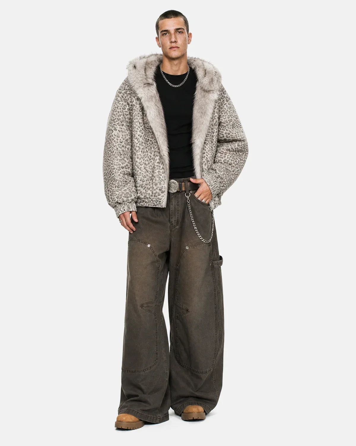 Leopard Faux Fur Lined Bomber Jacket | Inflation Streetwear