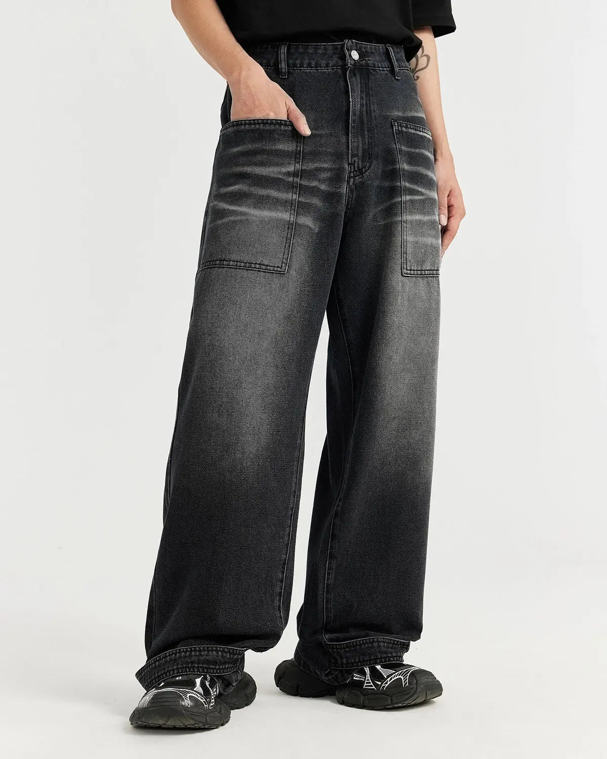 Black Washed Baggy Jeans | Inflation Streetwear