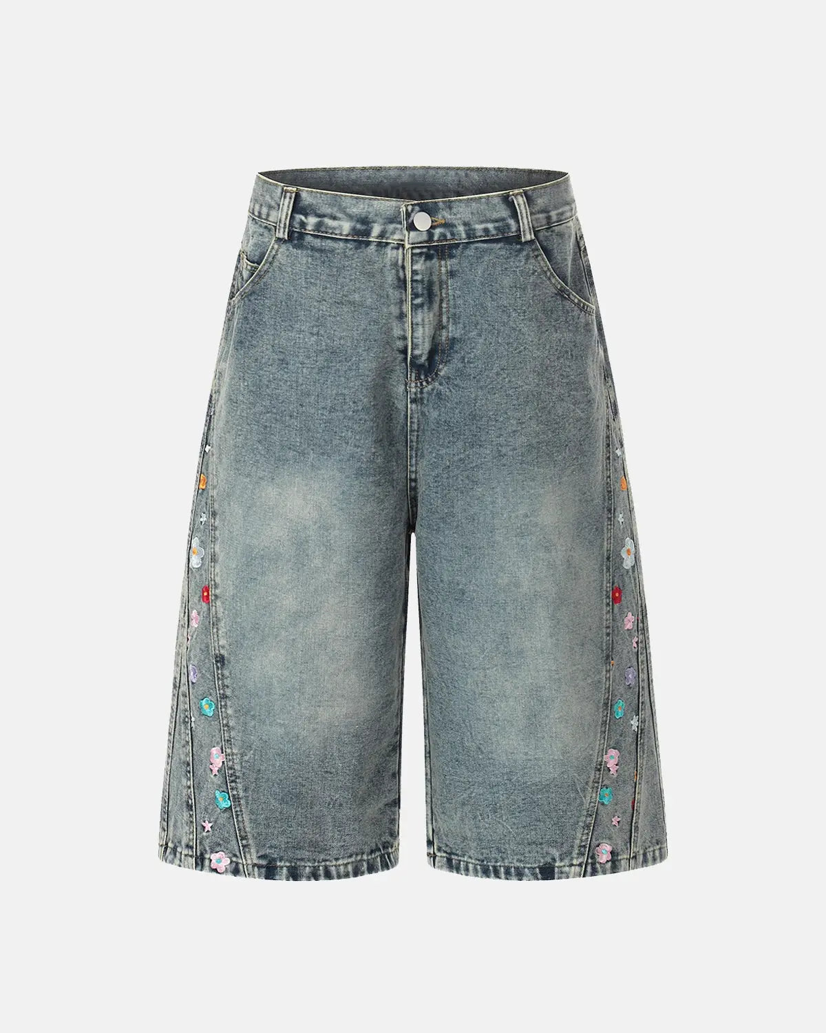 Floral Embroidered Long Baggy Jorts | Inflation Streetwear