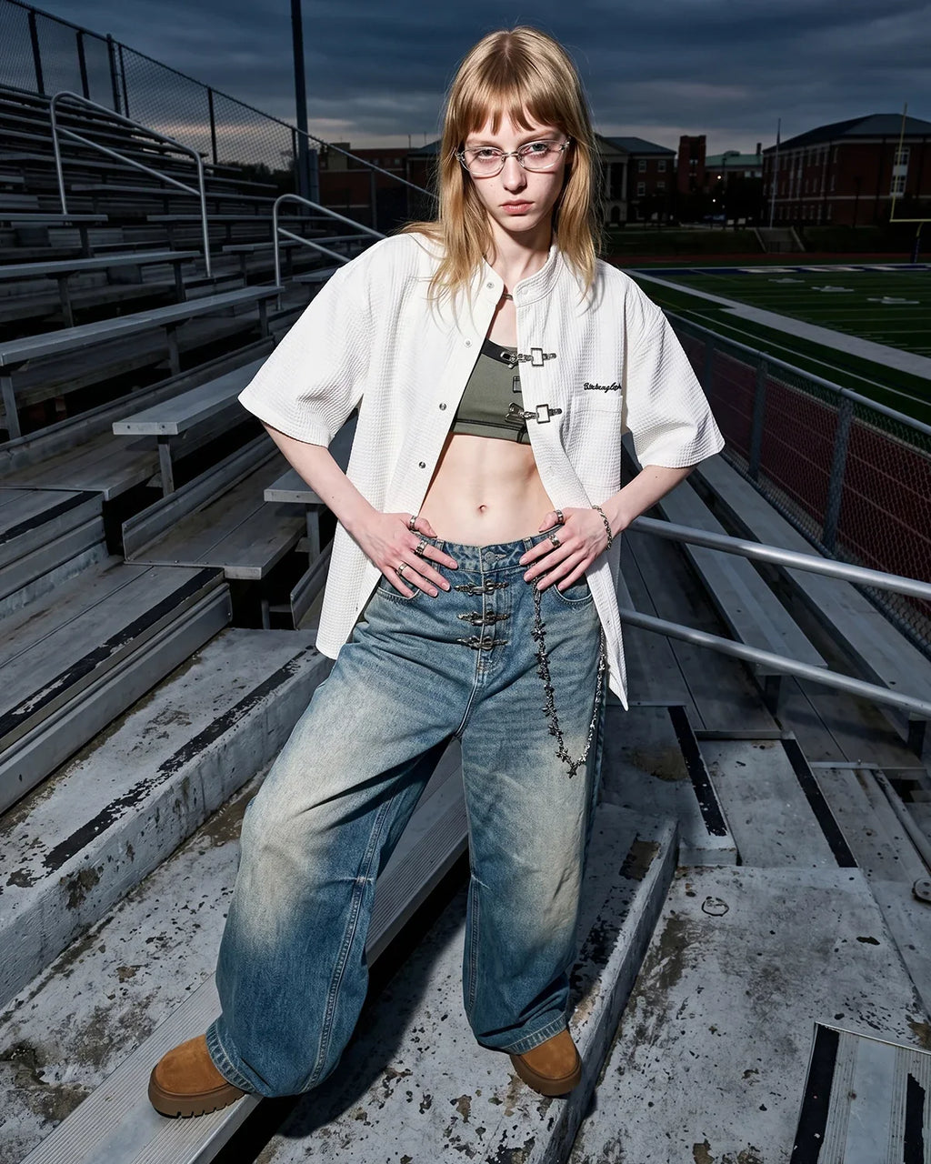 Asymmetric Buckle Denim Overalls Jeans | Inflation Streetwear