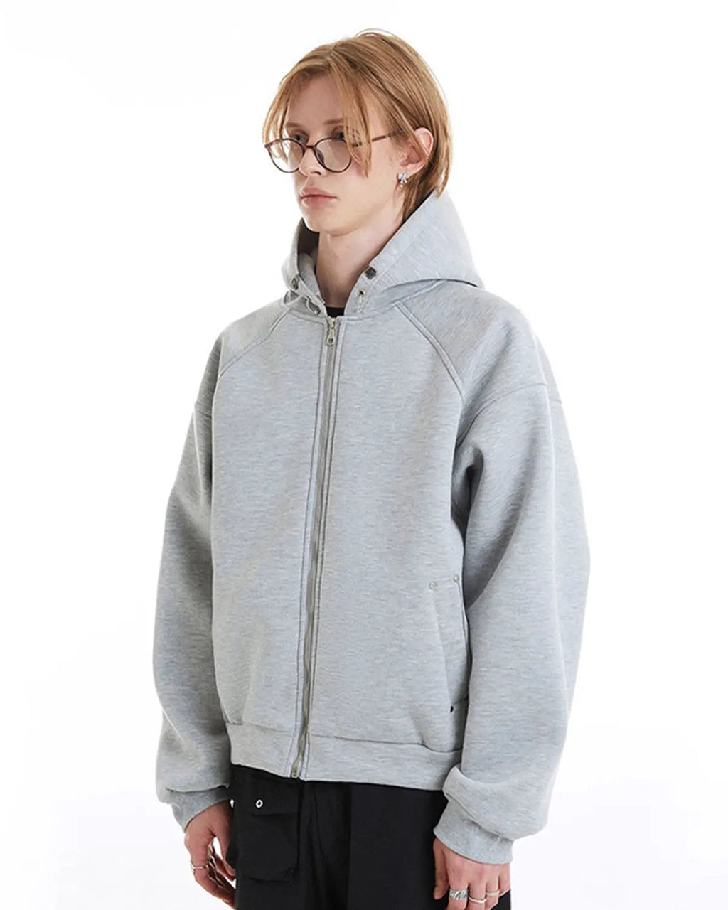 INFLATION Grey Boxy Zip Up Hoodies