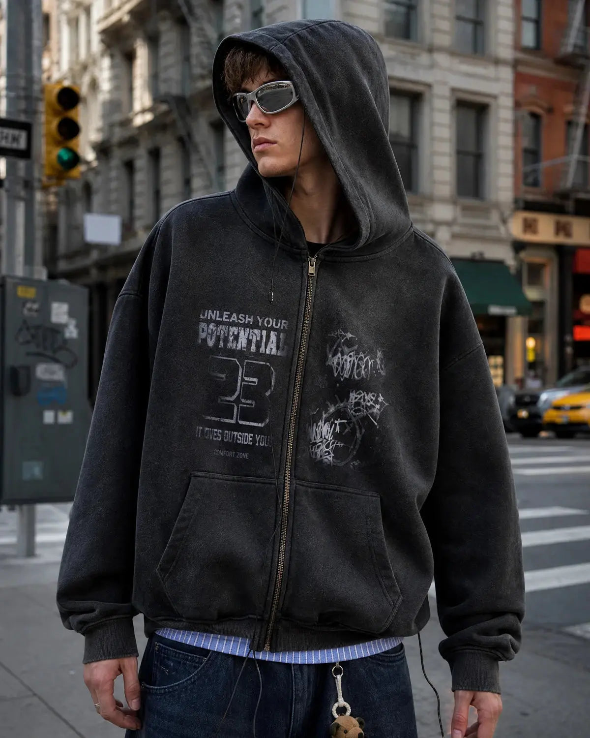 Graphic Washed Zip Up Hoodies | Inflation Streetwear