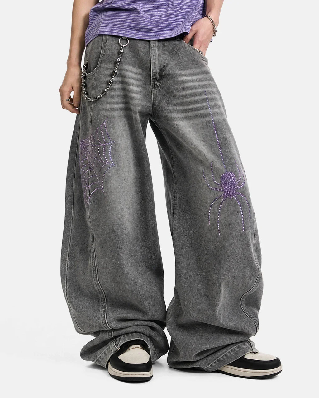 Spider Graphic Rhinestone Barrel Jeans | Inflation Streetewear