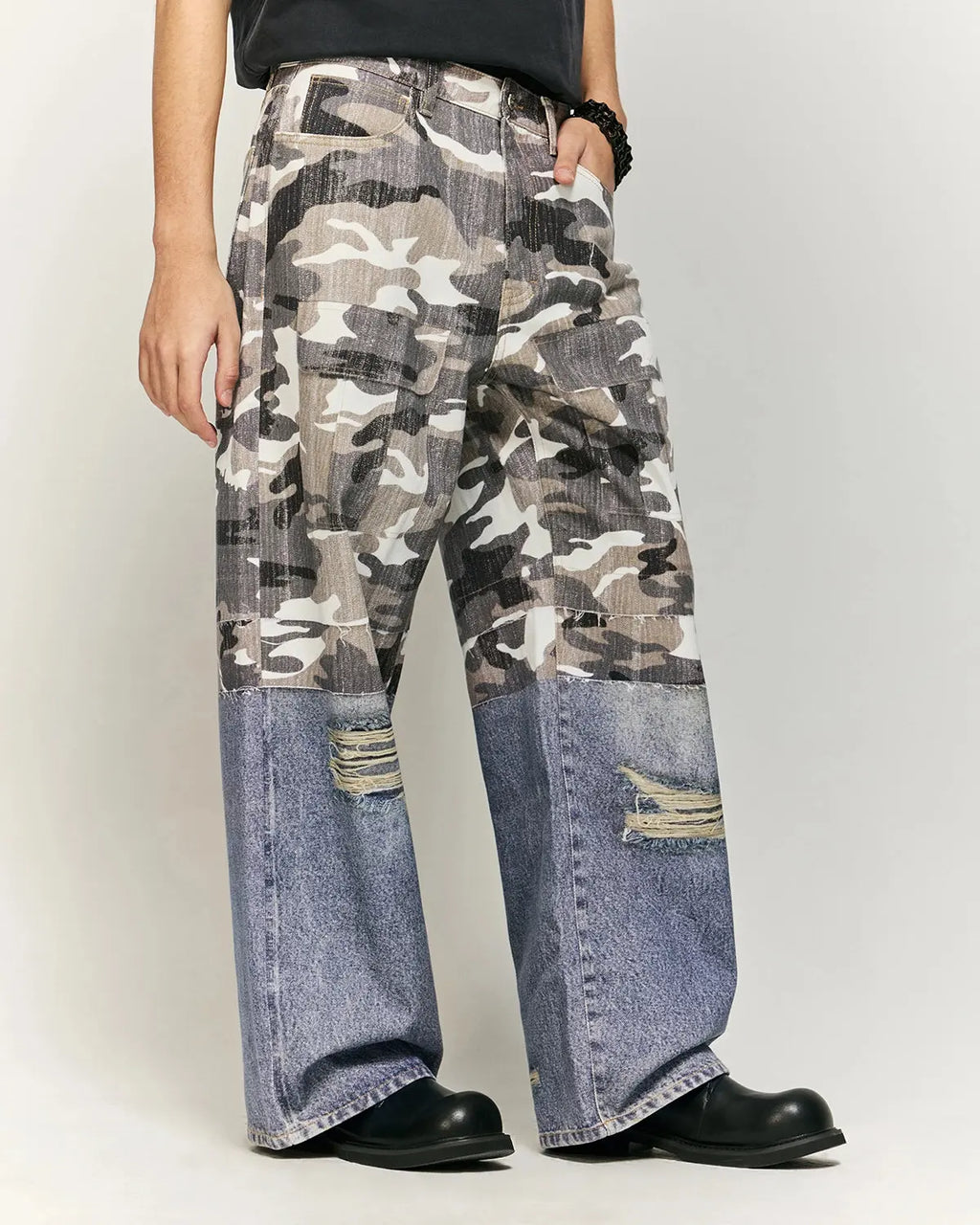 Patchwork Effect Print Baggy Jeans | Inflation Streetwear