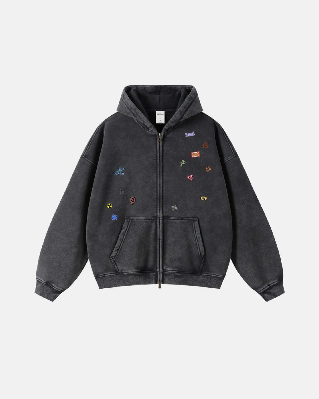Funny Stickers Distressed Zip Up Hoodies | Inflation Streetwear