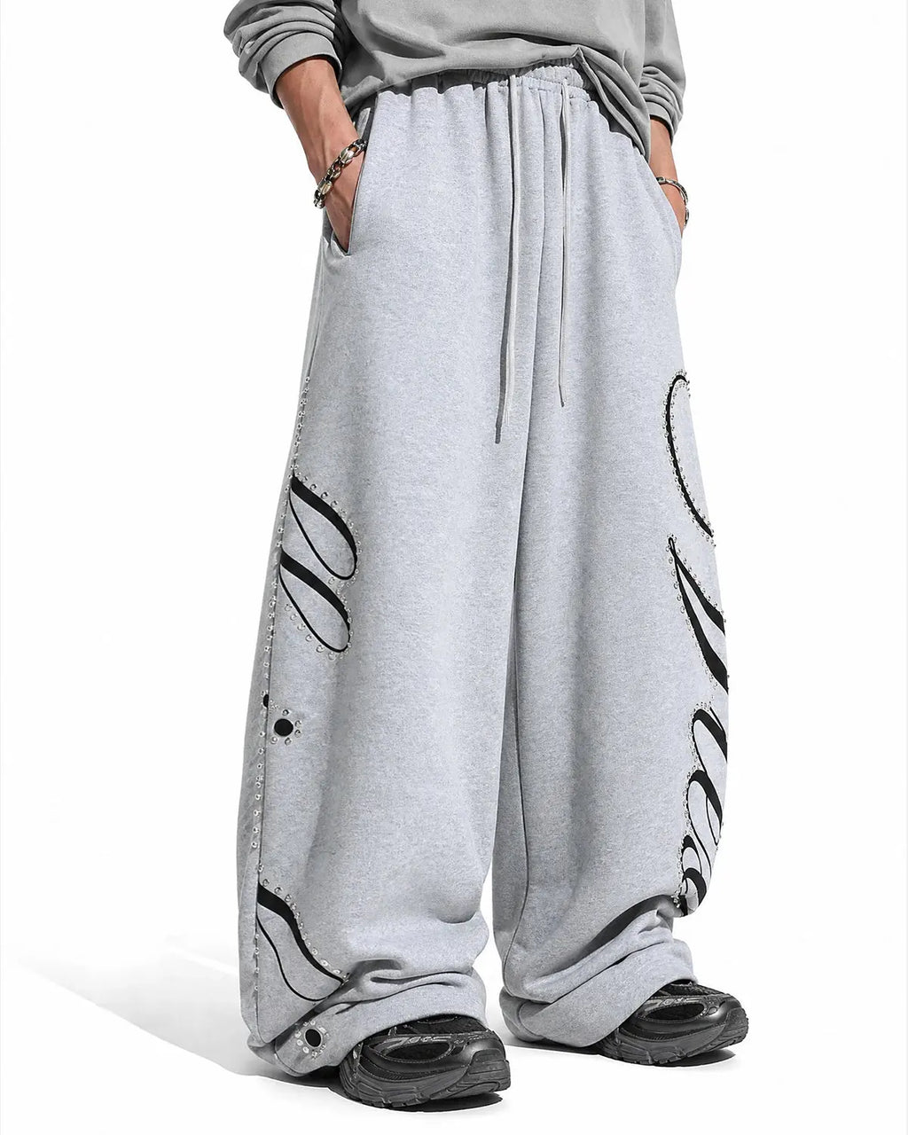 Rhinestone Script Baggy Sweatpants | Inflation Streetwear