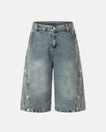 Floral Embroidered Long Baggy Jorts | Inflation Streetwear