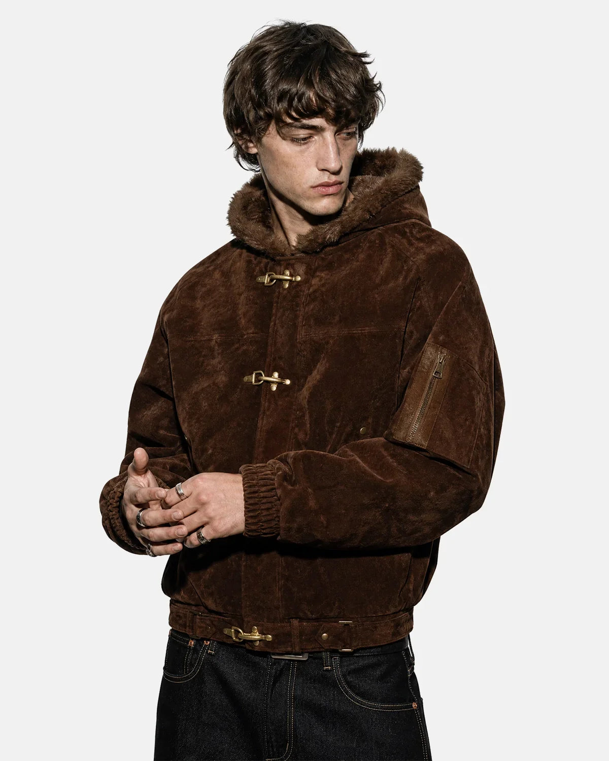 Faux Fur Lined Clasp Bomber Jacket | Inflation Streetwear