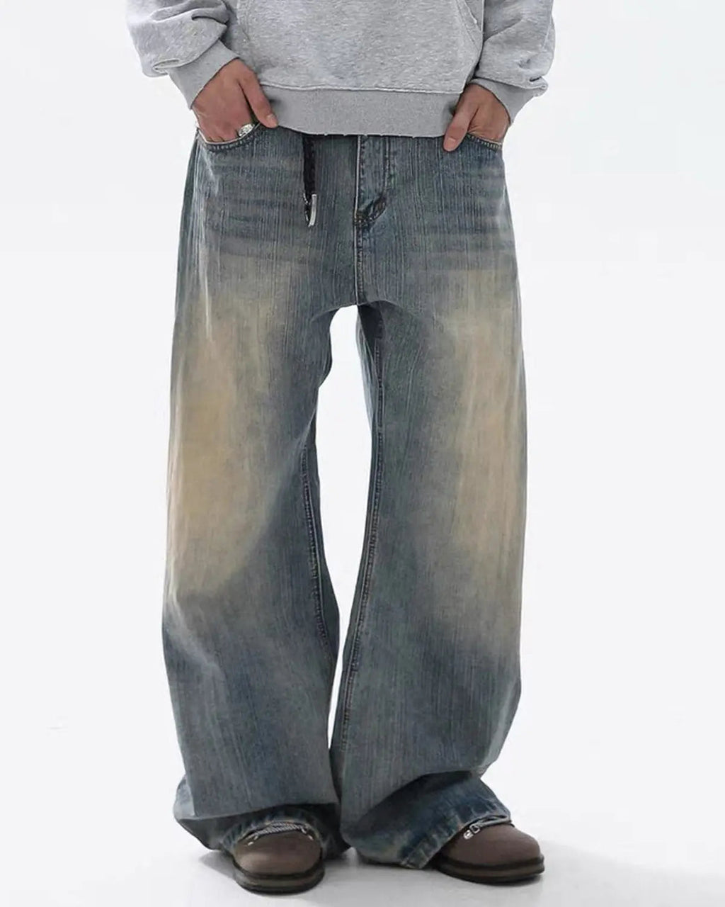 Washed  Bamboo Weave Baggy Bootcut Jeans | Inflation Streetwear