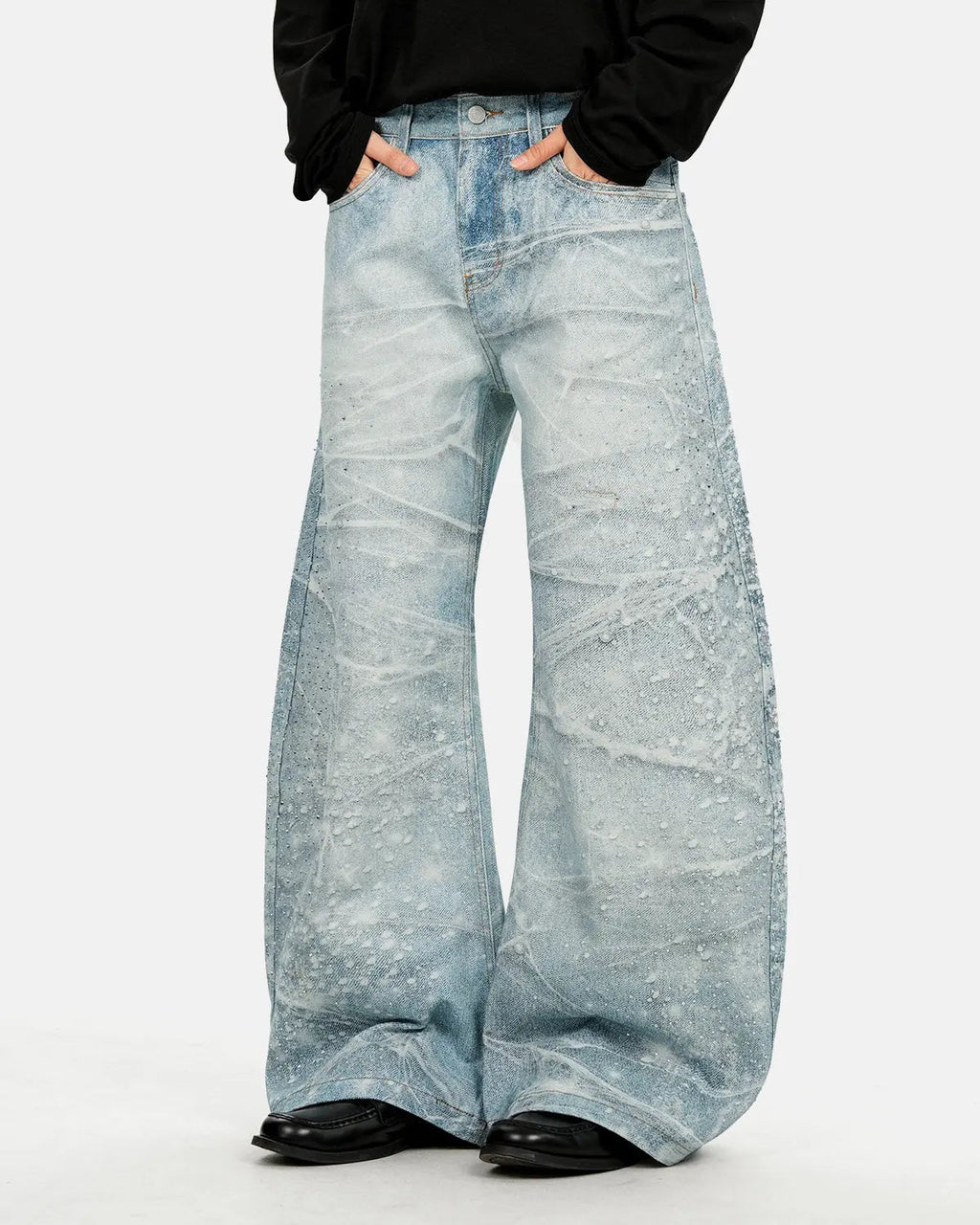 Rhinestone Lightning Baggy Barrel Jeans | Inflation Streetwear