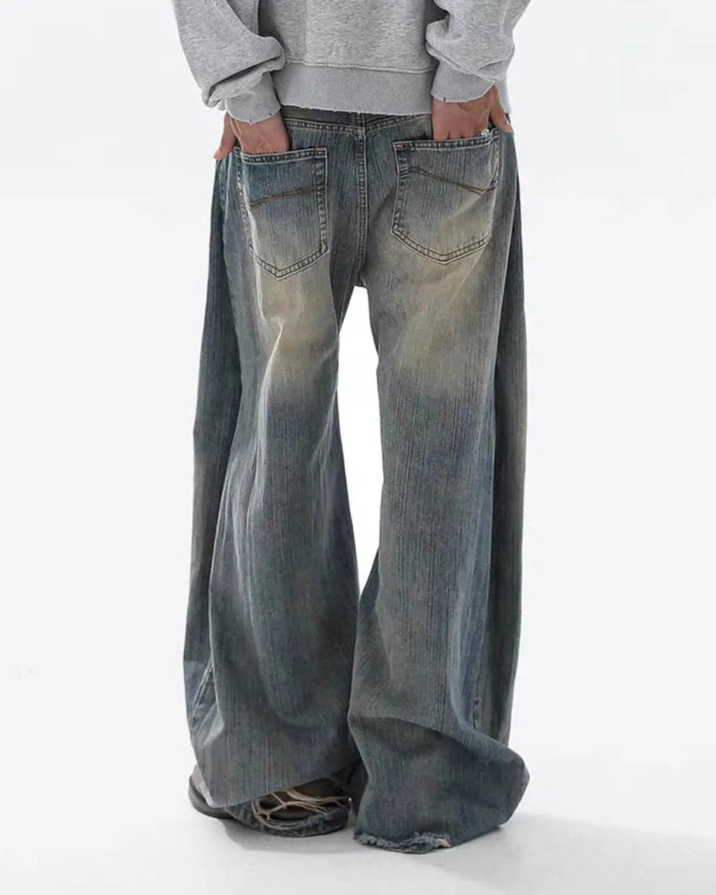 Washed  Bamboo Weave Baggy Bootcut Jeans | Inflation Streetwear