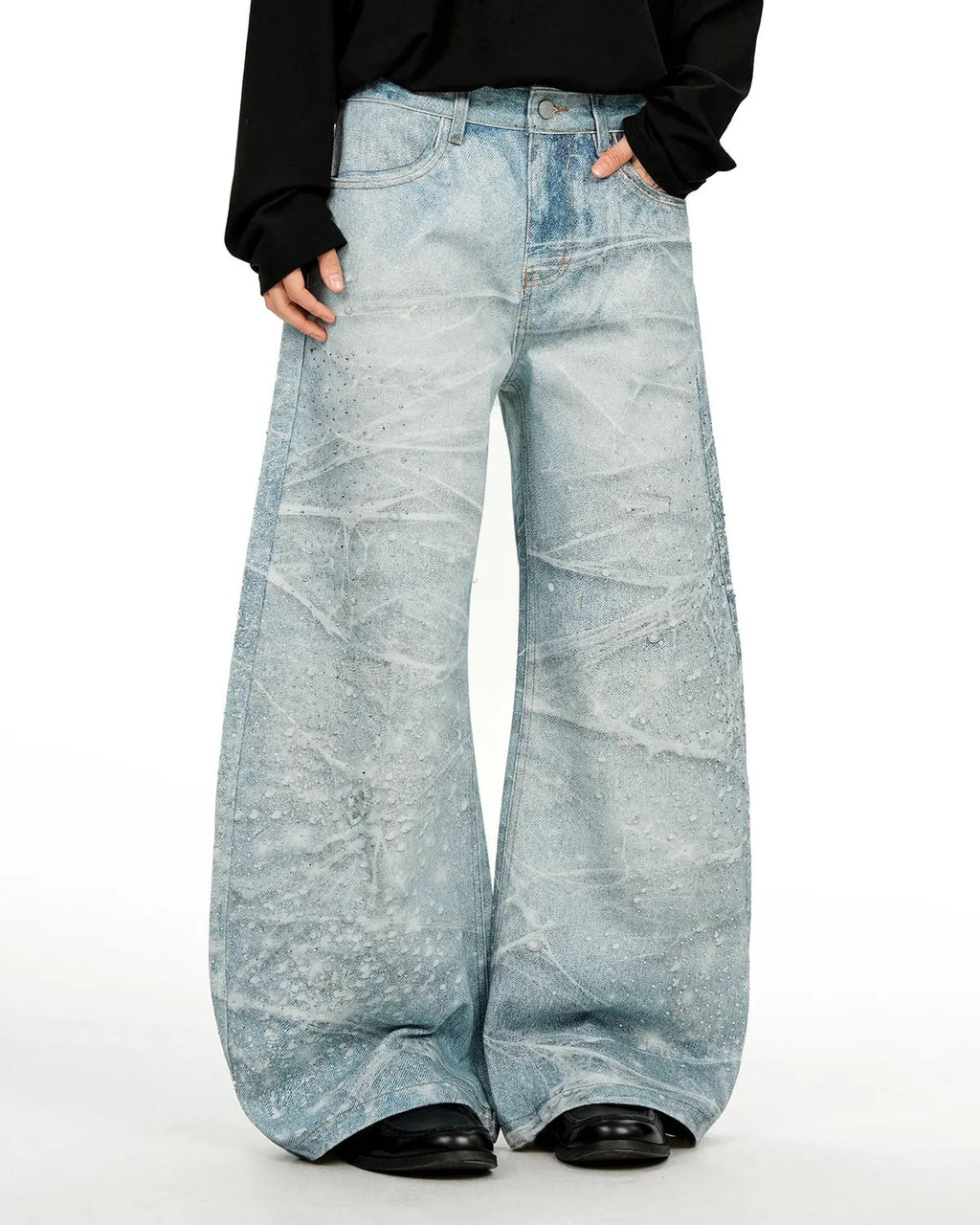 Rhinestone Lightning Baggy Barrel Jeans | Inflation Streetwear