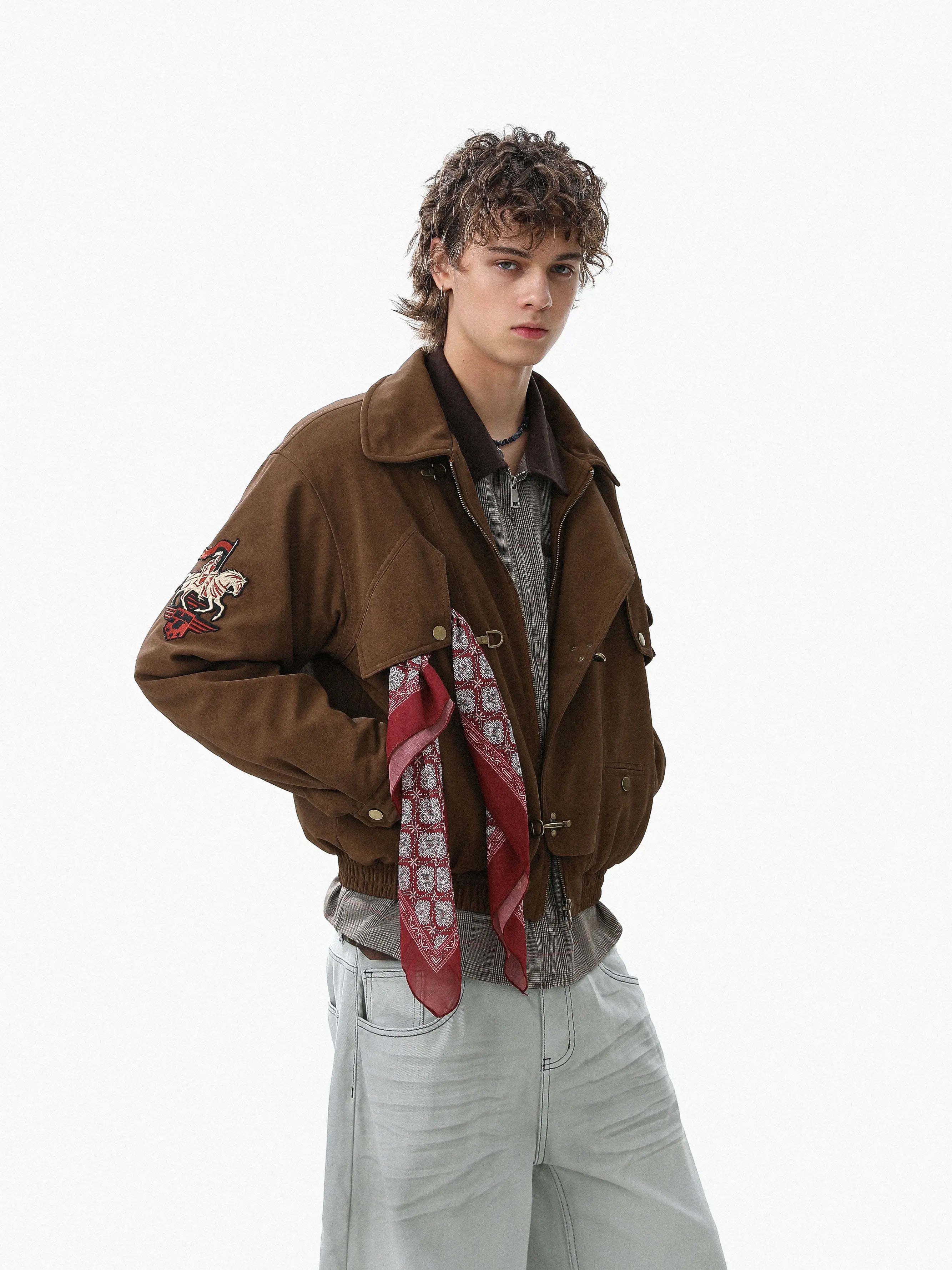 Horse Embroidery Suede Clasp Padded Jacket | Inflation Streetwear