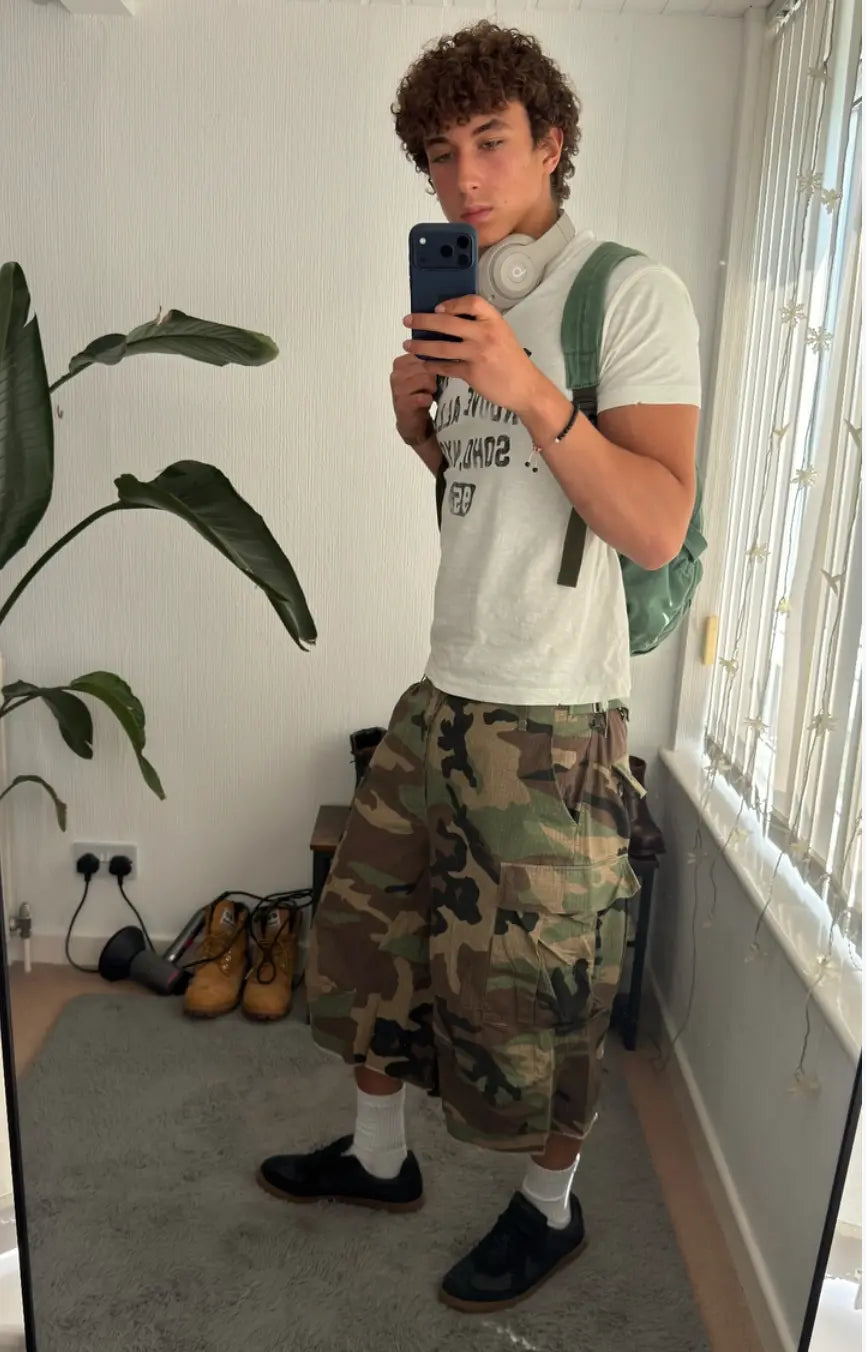 Oversized Camo Cargo Longline Shorts | Inflation Streetwear