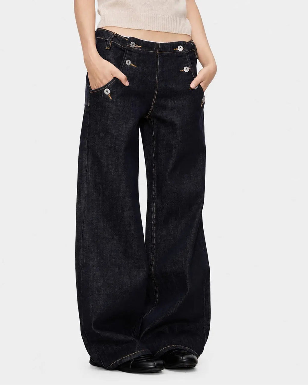 Button Detail Raw Wide-Leg Jeans | Inflation Streetwear