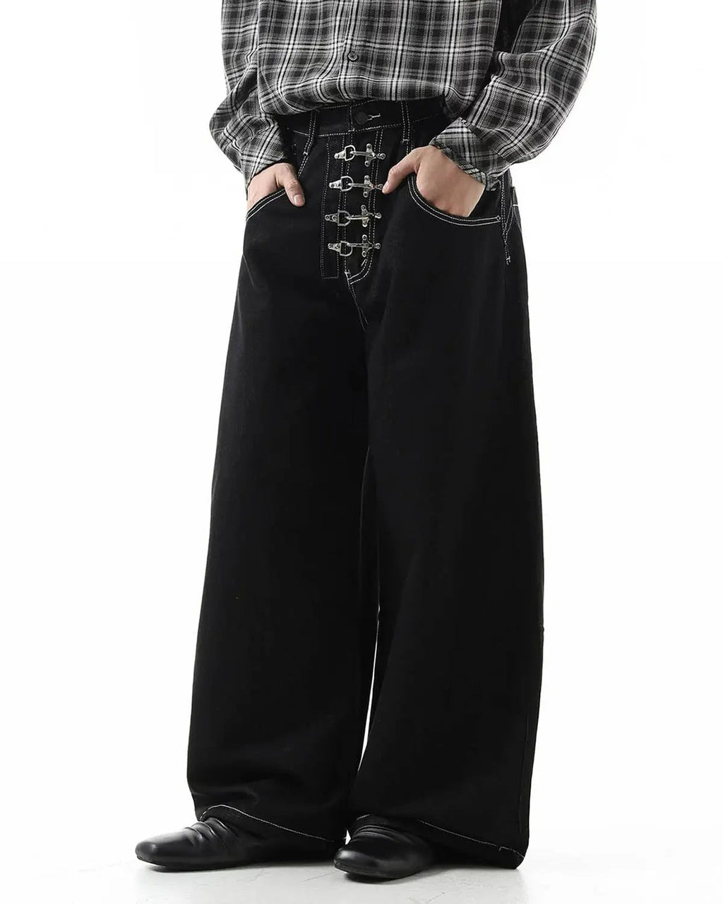 Raw Metal Clasp Baggy Jeans | Inflation Streetwear