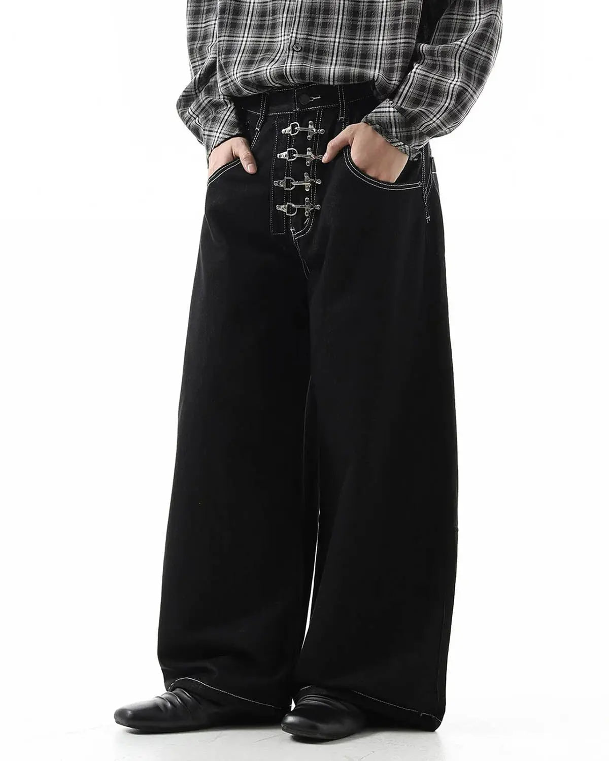 Raw Metal Clasp Baggy Jeans | Inflation Streetwear