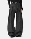 Vintage Pinstripe Pleated Barrel Jeans | Inflation Streetwear
