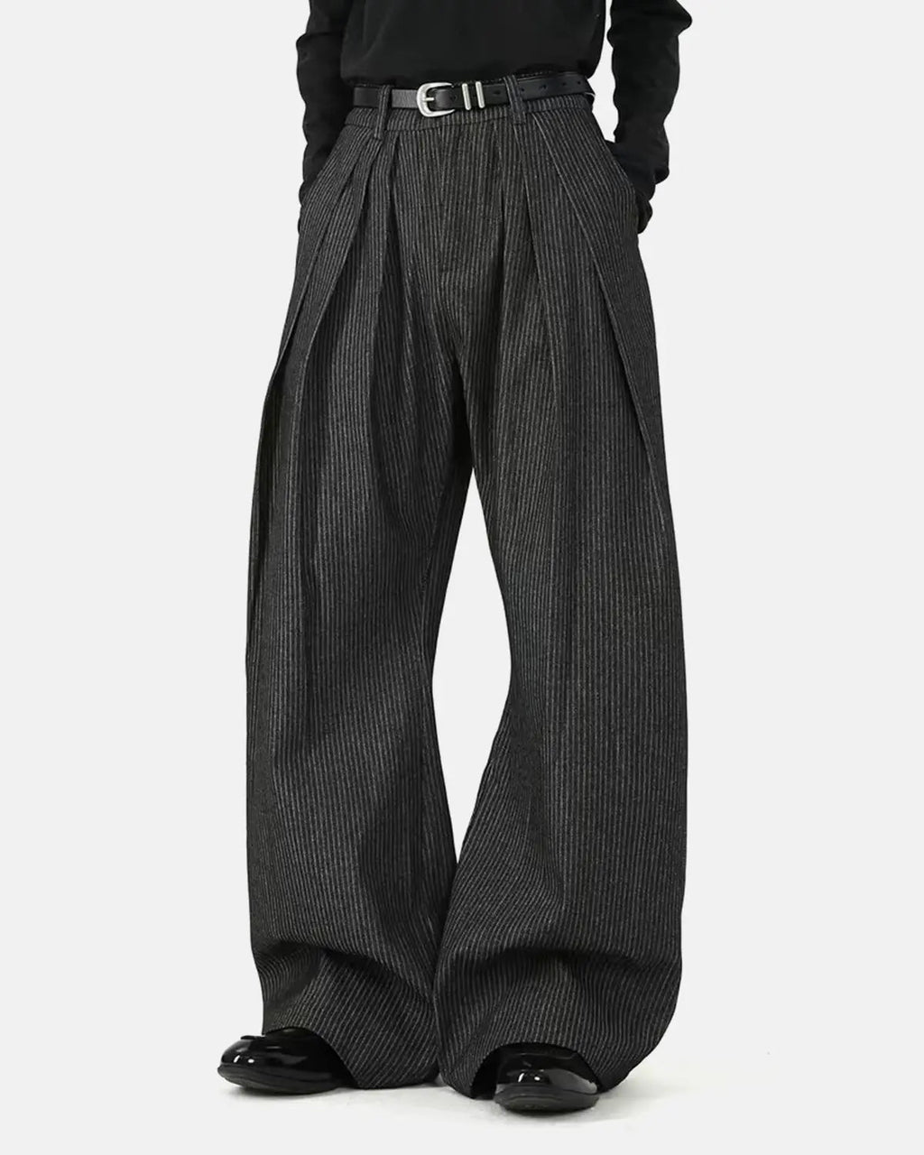 Vintage Pinstripe Pleated Barrel Jeans | Inflation Streetwear