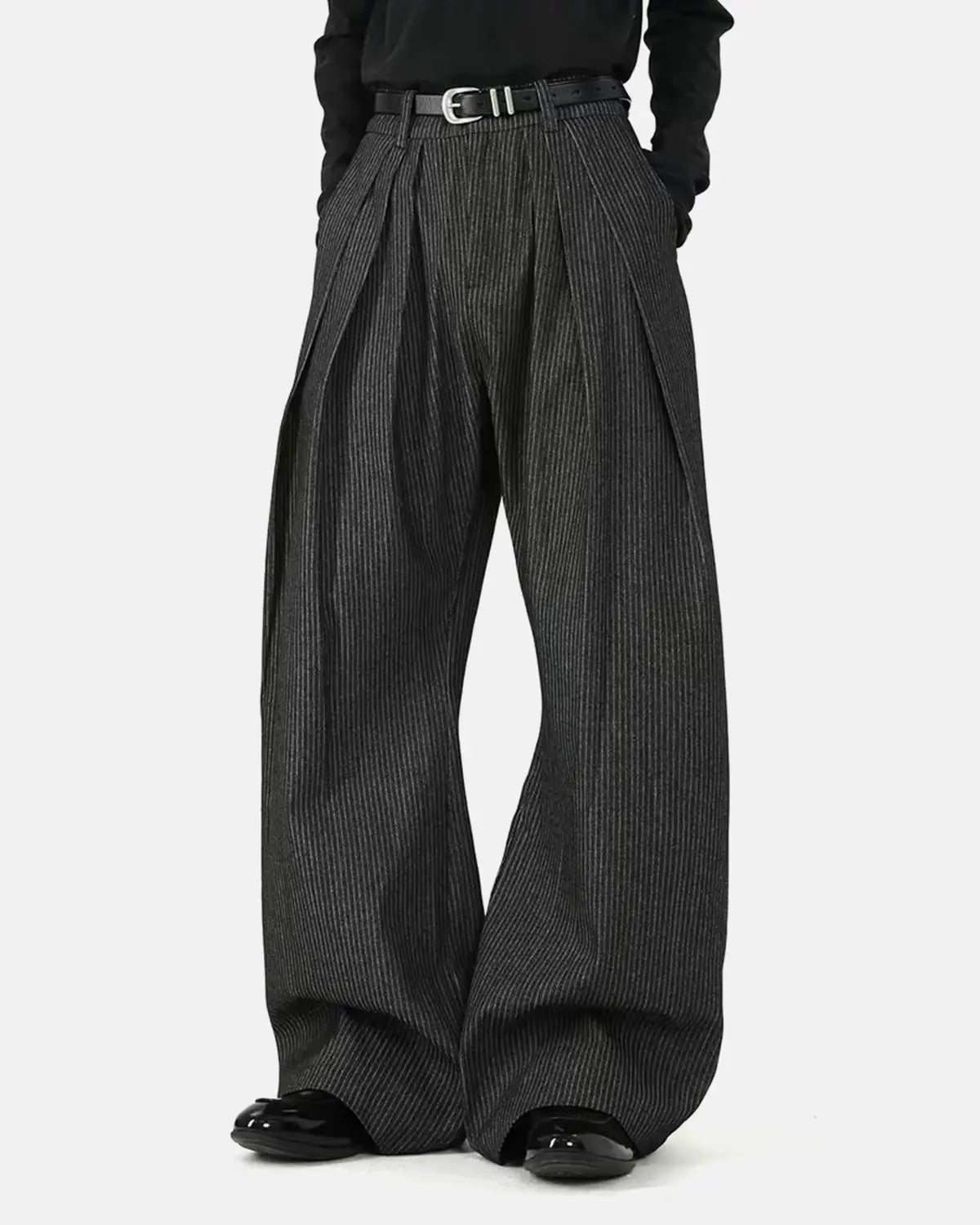 Vintage Pinstripe Pleated Barrel Jeans | Inflation Streetwear