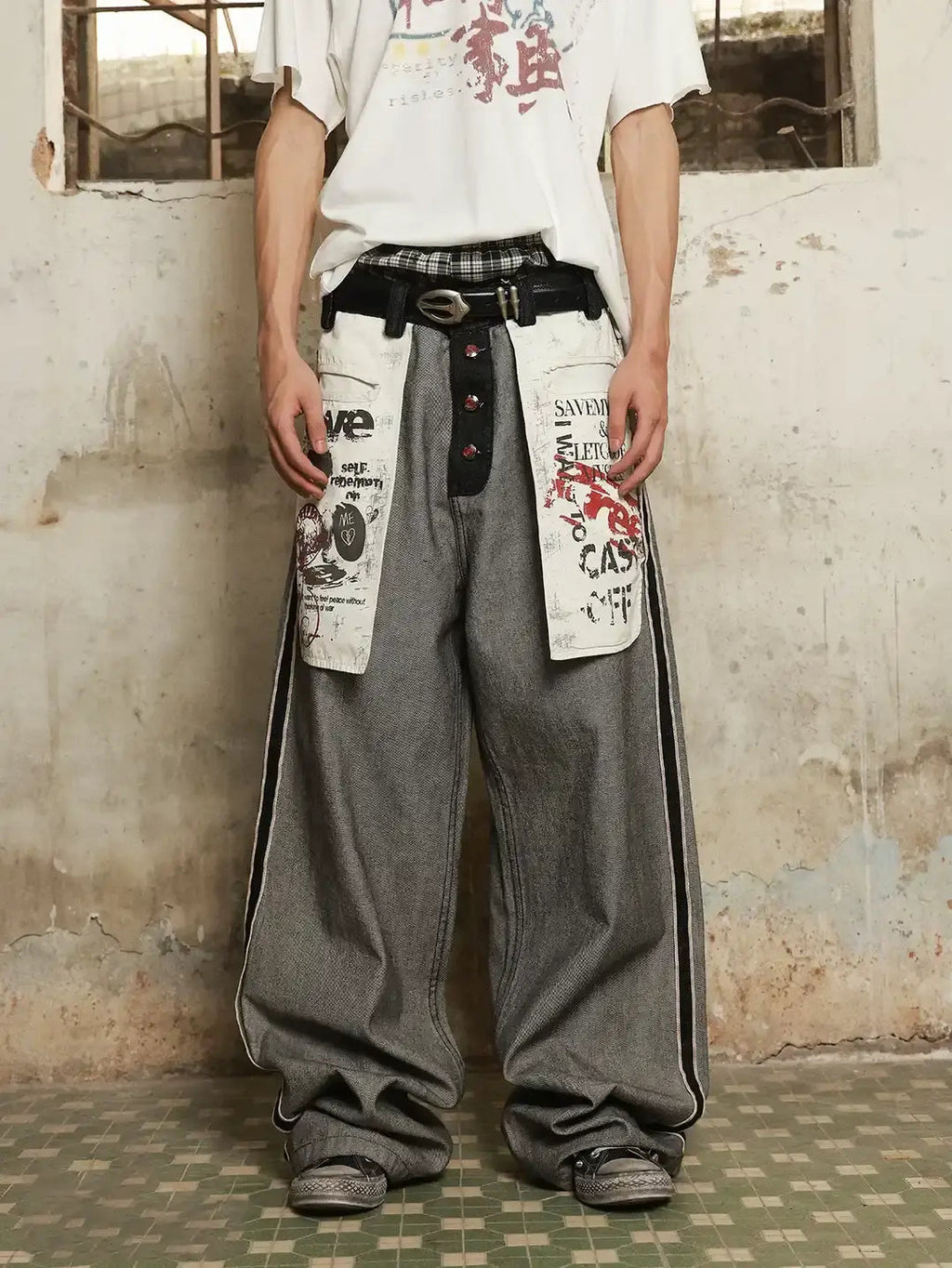Distressed Reverse Design Baggy Jeans | Inflation Streetwear