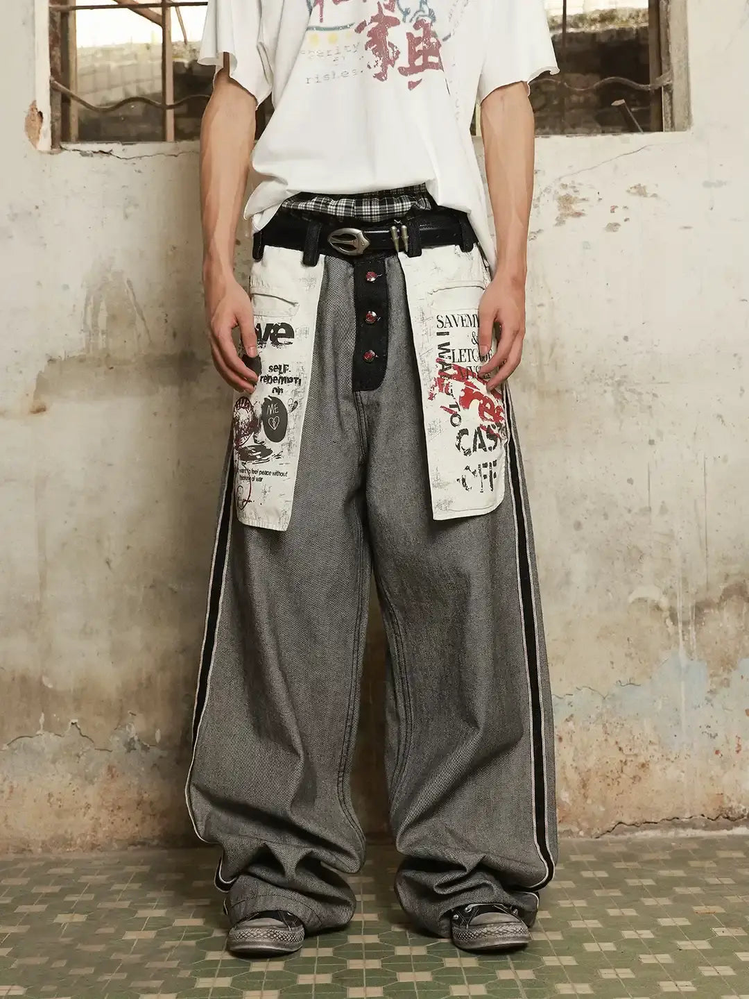 Distressed Reverse Design Baggy Jeans | Inflation Streetwear