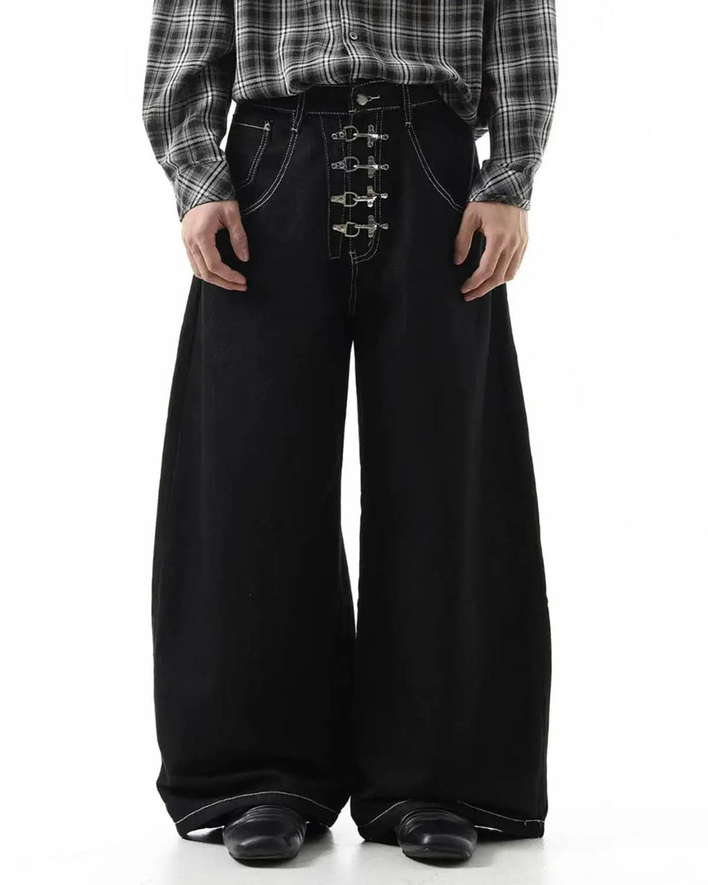 Raw Metal Clasp Baggy Jeans | Inflation Streetwear