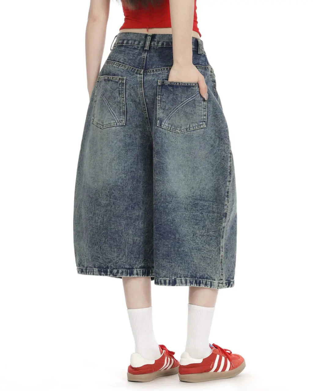 Studded Washed Long Baggy Jorts | Inflation Streetwear