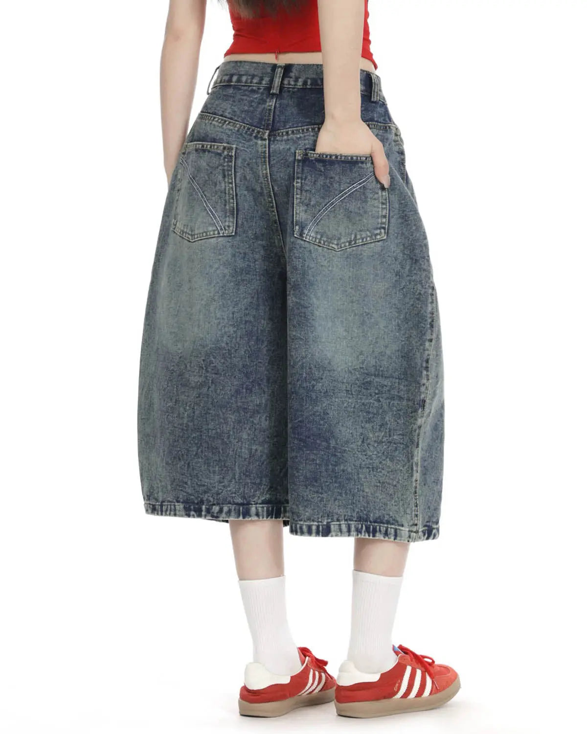 Studded Washed Long Baggy Jorts | Inflation Streetwear