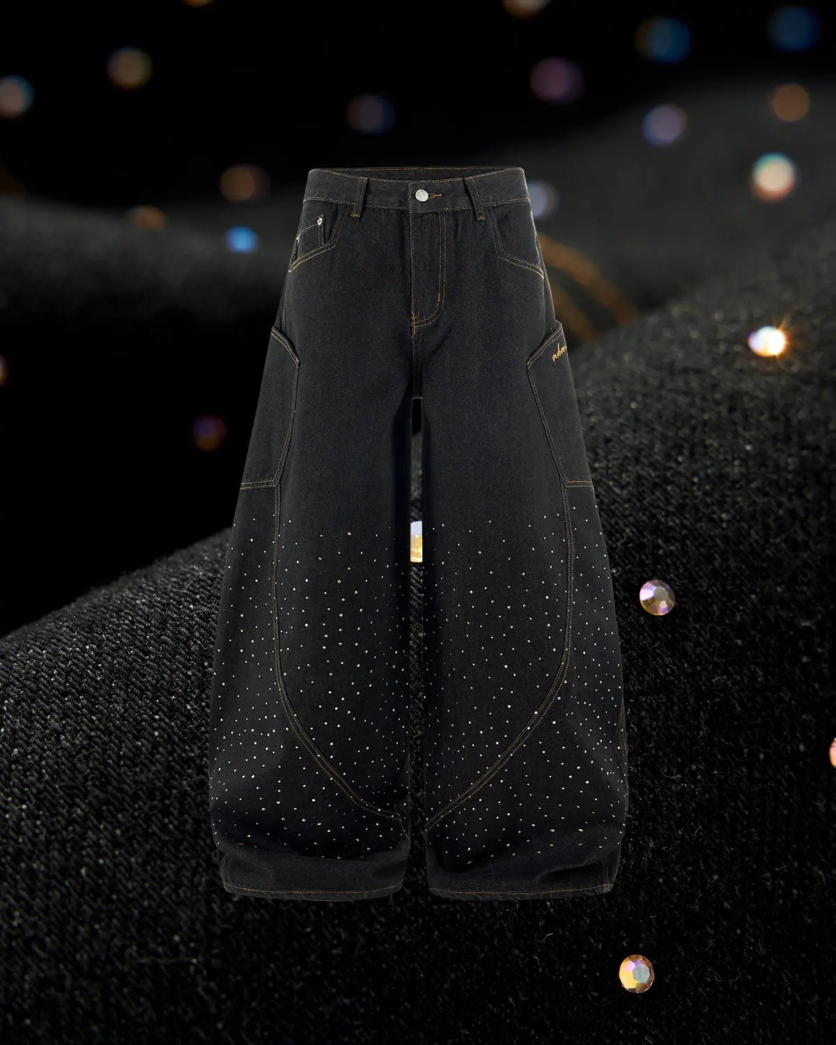 Colorful Rhinestone Raw Barrel Jeans | Inflation Streetwear
