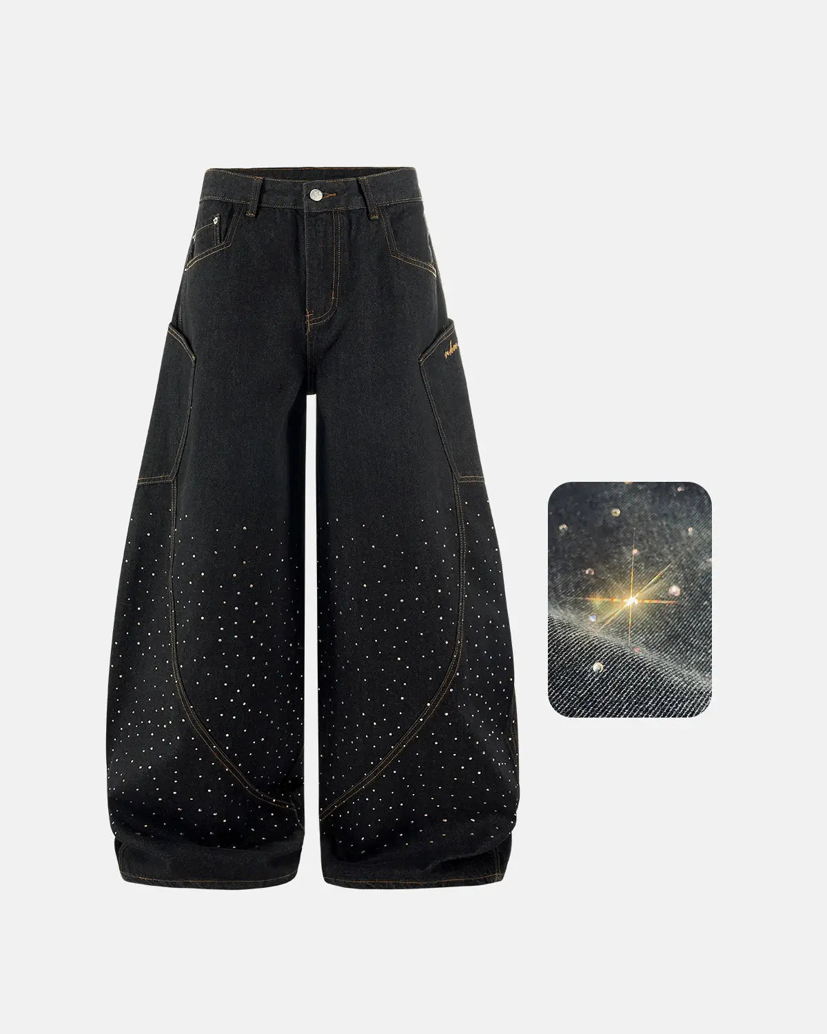 Colorful Rhinestone Raw Barrel Jeans | Inflation Streetwear