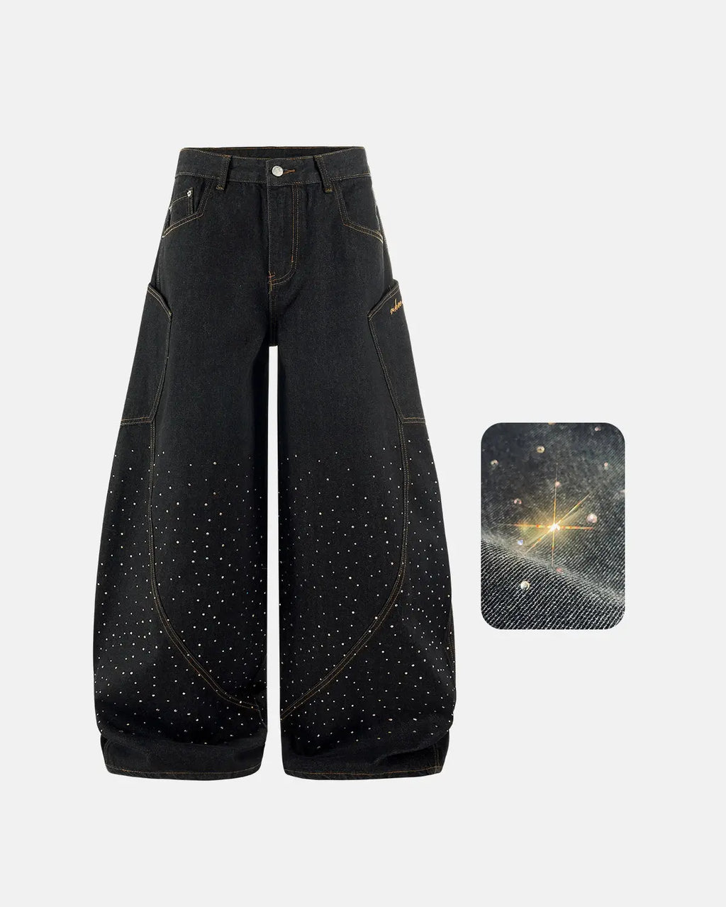Colorful Rhinestone Raw Barrel Jeans | Inflation Streetwear