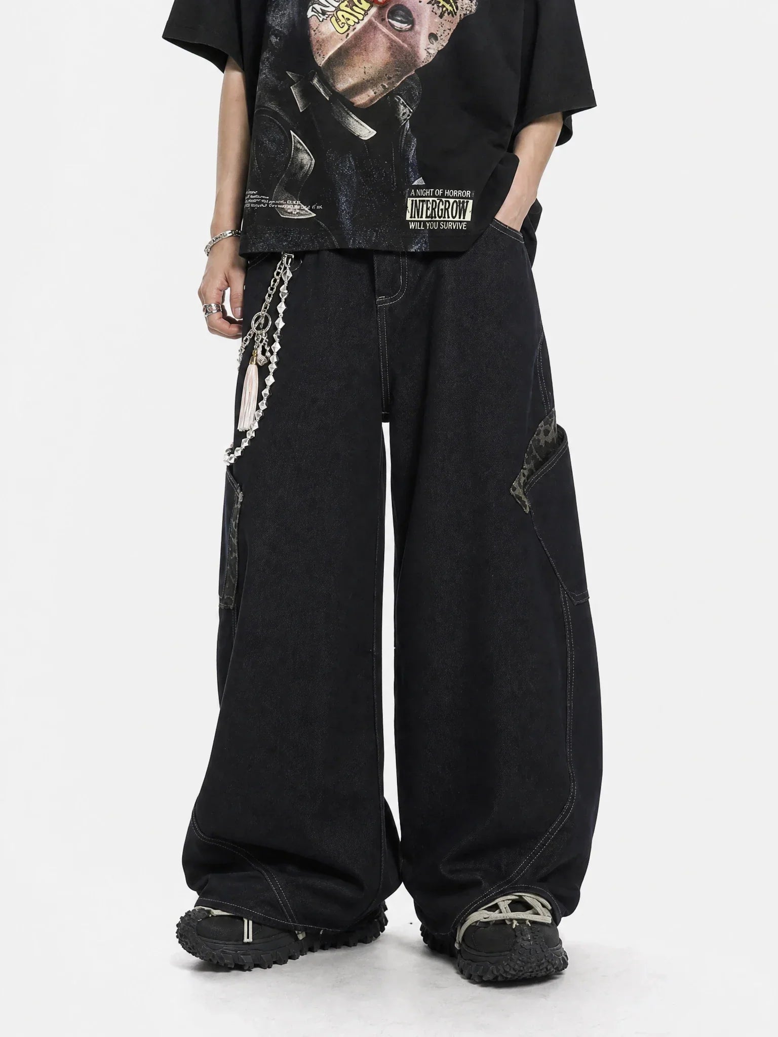 Leopard Patchwork Barrel Jeans | Inflation Streetwear