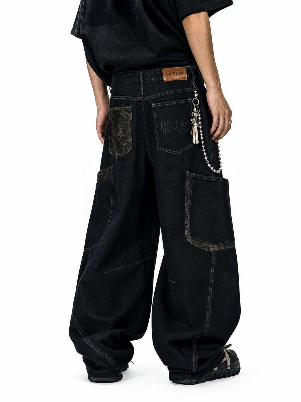 Leopard Patchwork Barrel Jeans | Inflation Streetwear